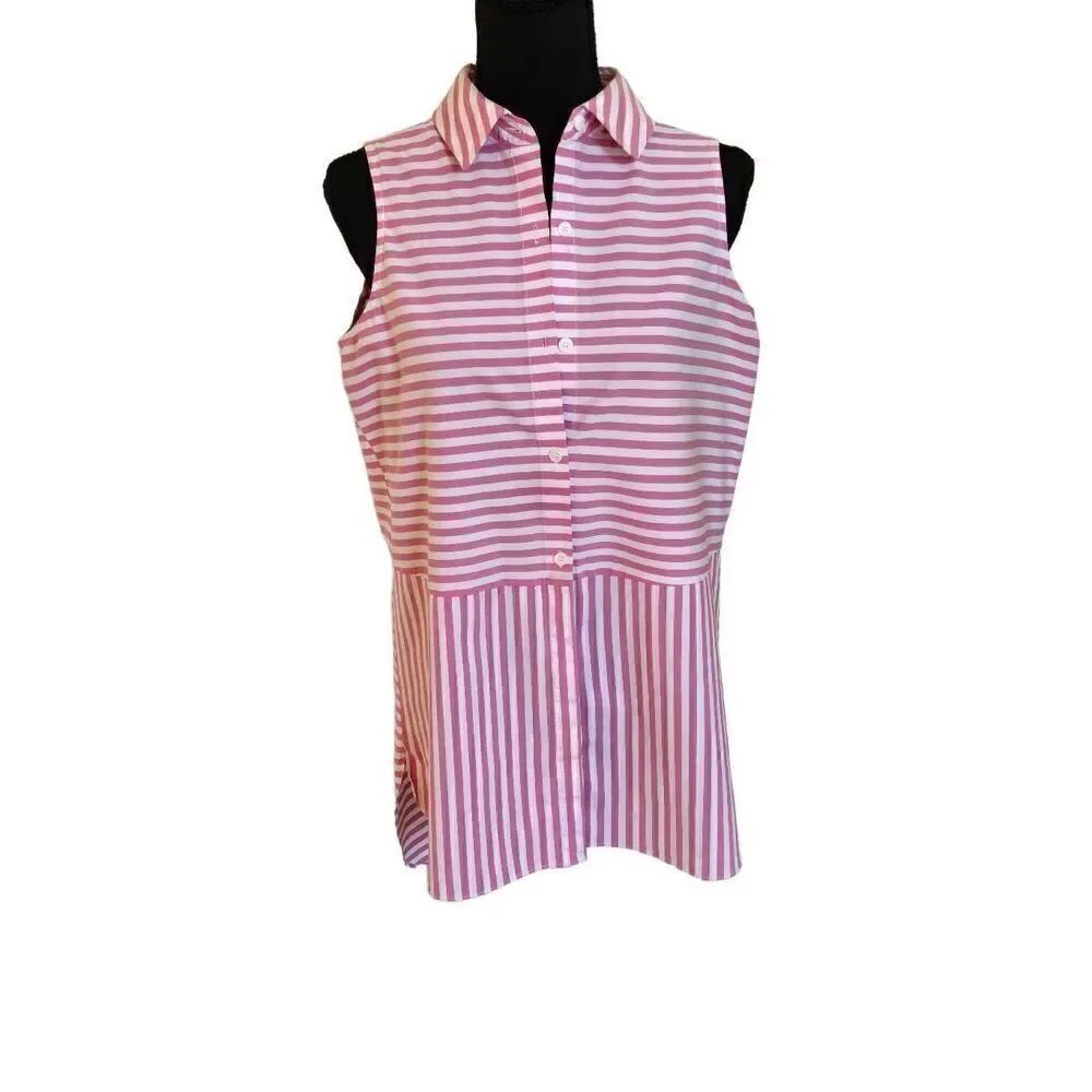 Vince Camuto Womens Pink White Striped Sleeveless Cotton Blend Blouse Small